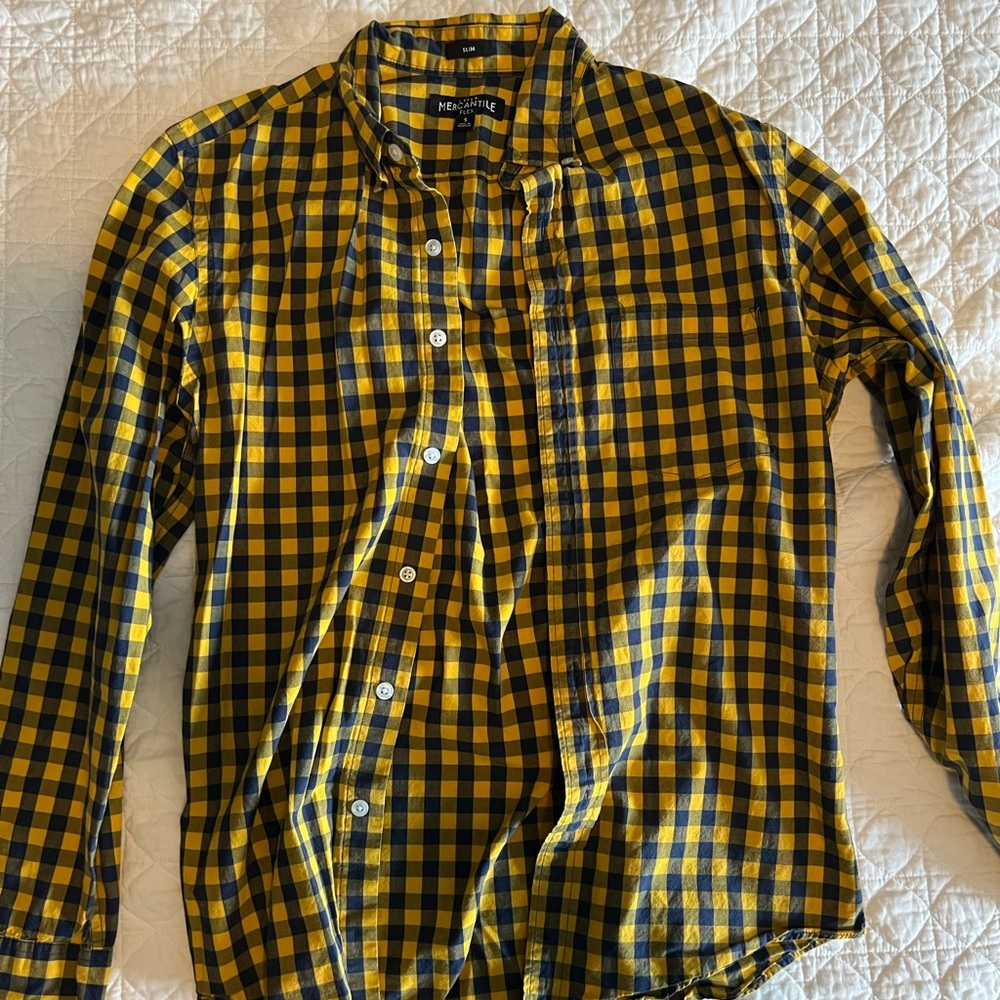 J crew mercantile flex slim fit in yellow/blue checkered pattern